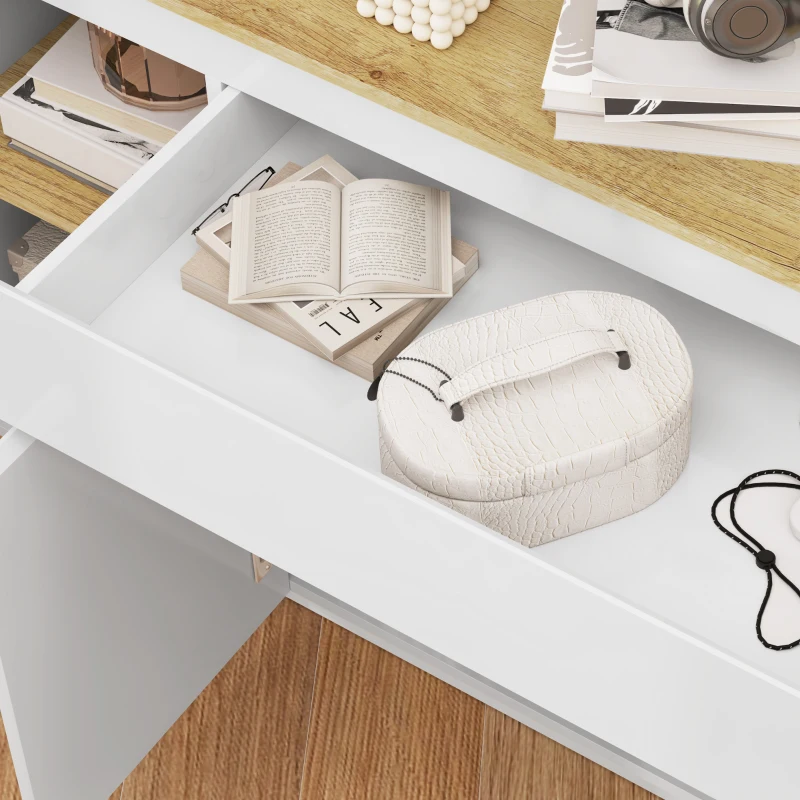 HOMCOM Aparador de Sala de Estar com 4 Portas Gaveta e Prateleiras Ajustáveis 140x40x75 cm Madeira e Branco Brilhante