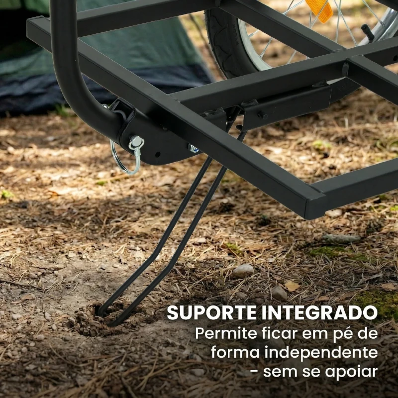 SPORTNOW Reboque para Bicicleta de Carga 40 kg Carrinho de Mão de Aço com Bandeira Vermelha Rodas de 16 Polegadas 145x60x42 cm Preto