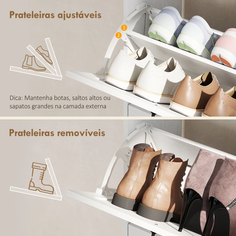 HOMCOM Sapateira Estreito com 2 Compartimentos Rebatíveis Prateleiras Ajustáveis para 12 Pares para Espaços Pequenos 106,7x26x116cm Branco