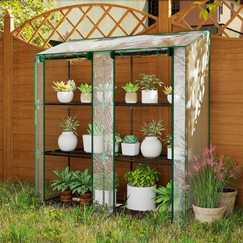Outsunny Estufa de Jardim de 3 Níveis Estufa de Terraço para Cultivo de Plantas em Pátio 143x46x141/151 cm Transparente