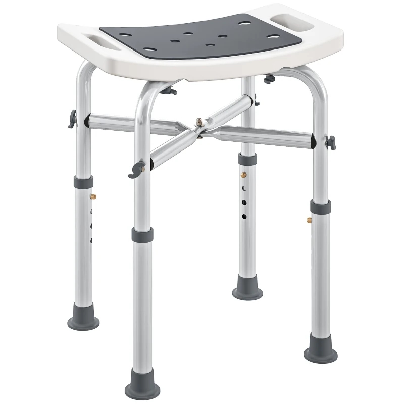 HOMCOM Tabouret de douche chaise de douche - assise rembourré et réglable, patins à ventouses antidérapants, en aluminium gris