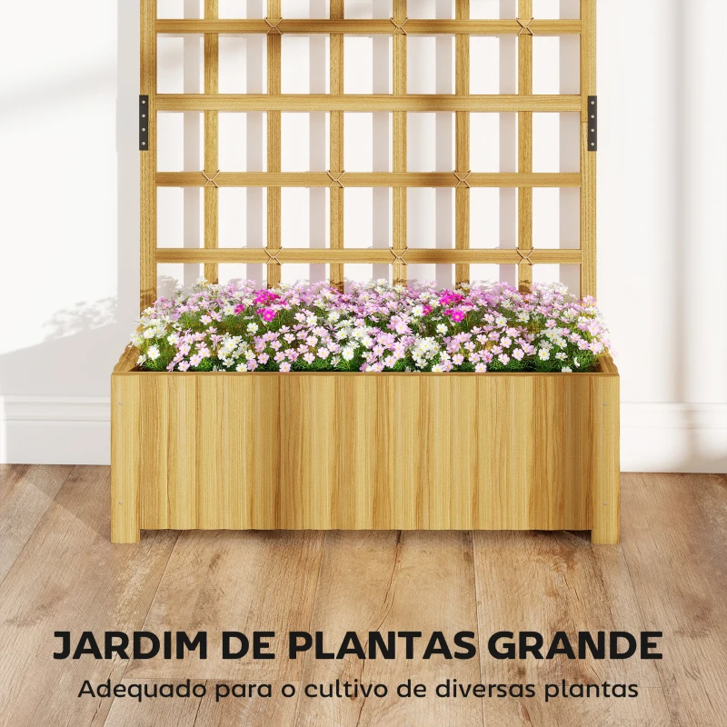 Outsunny Floreira com Treliça de Madeira para Plantas Trepadeiras com Orifícios de Drenagem Floreira Elevada para Jardim 90x30x180 cm Madeira