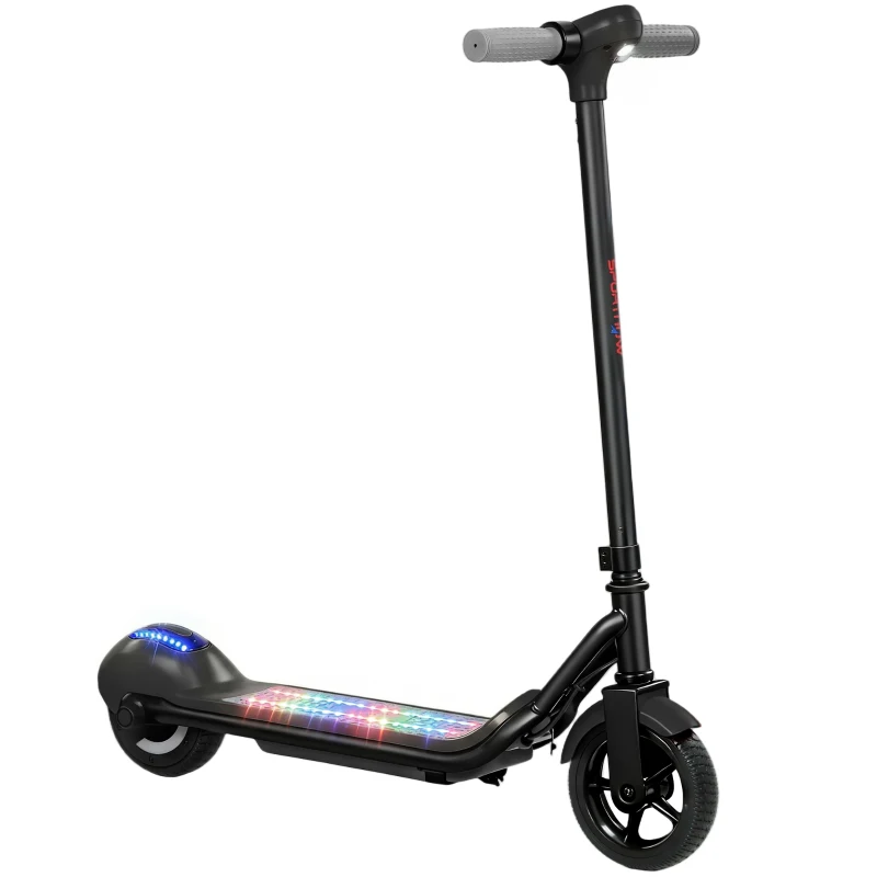 SPORTNOW Trotinete elétrica crianças 6-14 anos, ecrã LED, luzes RGB, pneus 16,51 cm, velocidade 10 km/h, arranque por impulso, preto
