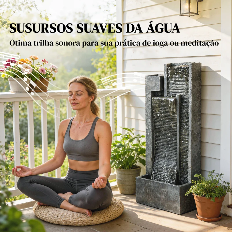 Outsunny Fonte de Água Decorativa com Iluminação LED e Vaso Fonte de Jardim Exterior em Cascata de 3 Níveis com Bomba Resistente à Intempérie para Jardim Pátio 38x19x101 cm Cinzento Escuro