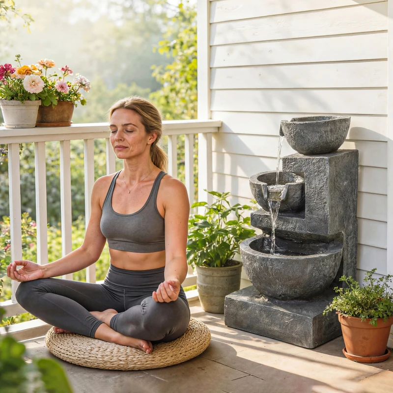 Outsunny Fonte de Jardim com Iluminação LED e Bomba Cascata Decorativa de 3 Níveis 40x37x61 cm Multicolor