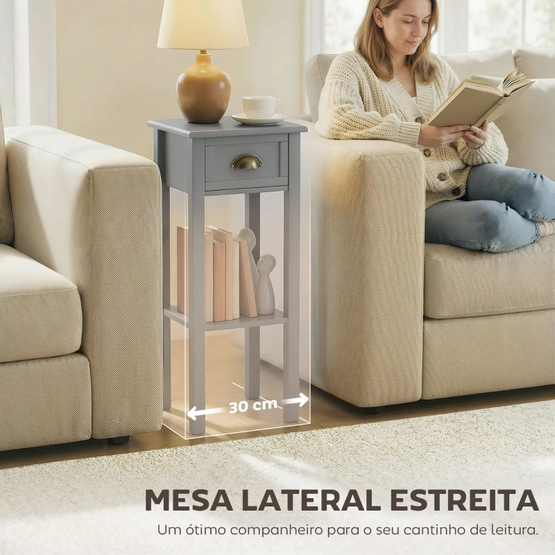 HOMCOM Mesa de Apoio com Gaveta e Prateleira de Armazenamento Estilo Moderno 30x30x75cm Branco