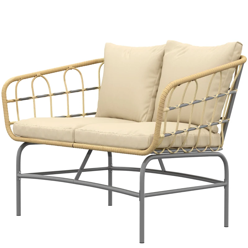 Outsunny 2‑Sitzer Gartensofa aus Polyrattan mit dicken Anti-Rutsch-Kissen 120 x 67 x 79 cm Braun