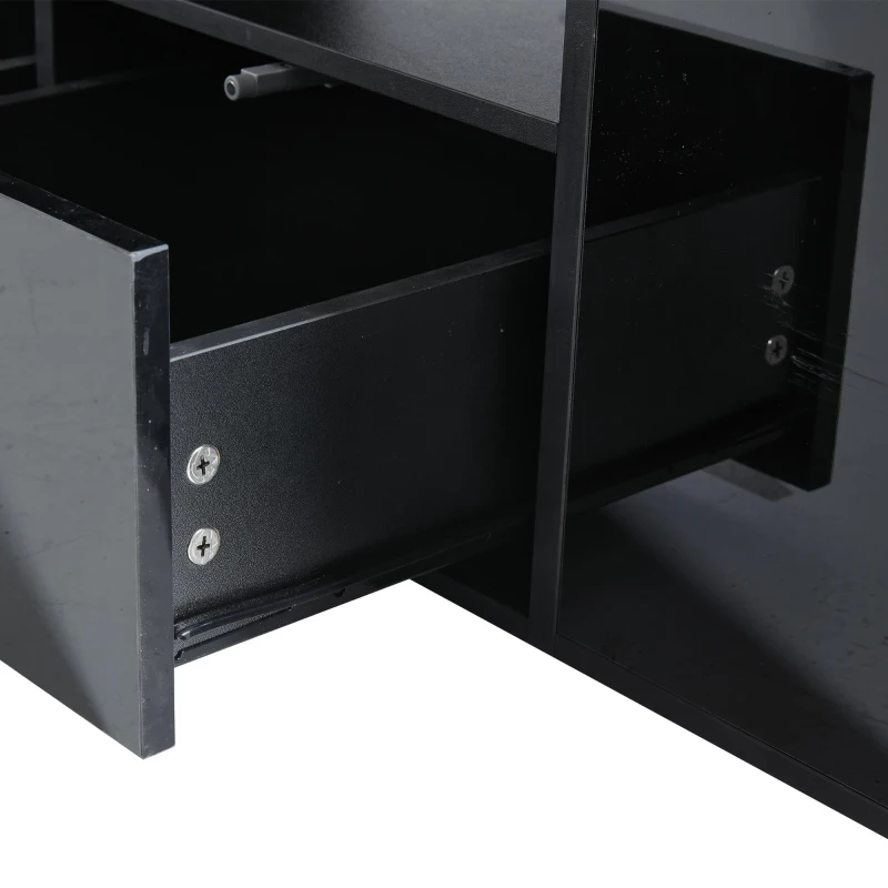 Tavolino da salotto a LED a 2 cassetti con ripiani semiaperti, 100x50x35 cm, Nero