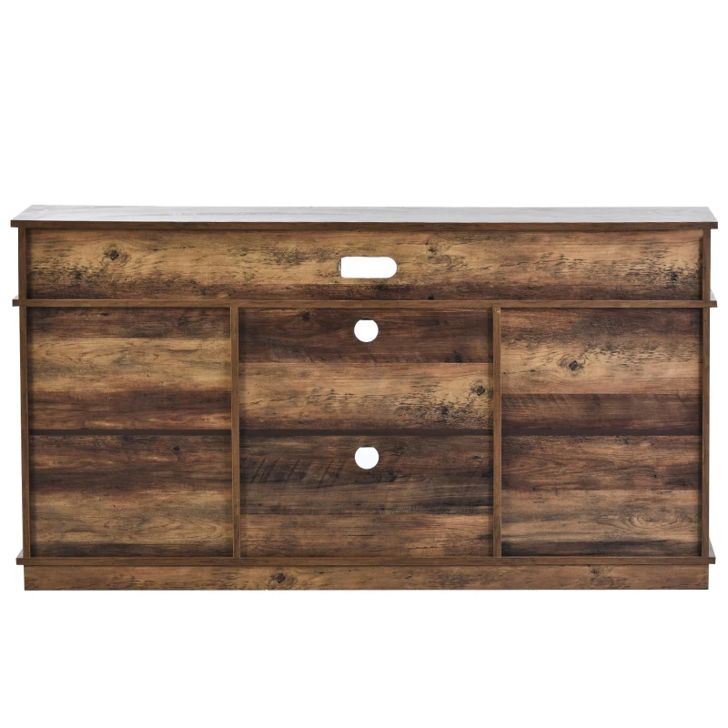 Mobile TV in stile country con ante da fienile, 2 armadietti e 2 ripiani aperti, 148x40x78 cm, Marrone