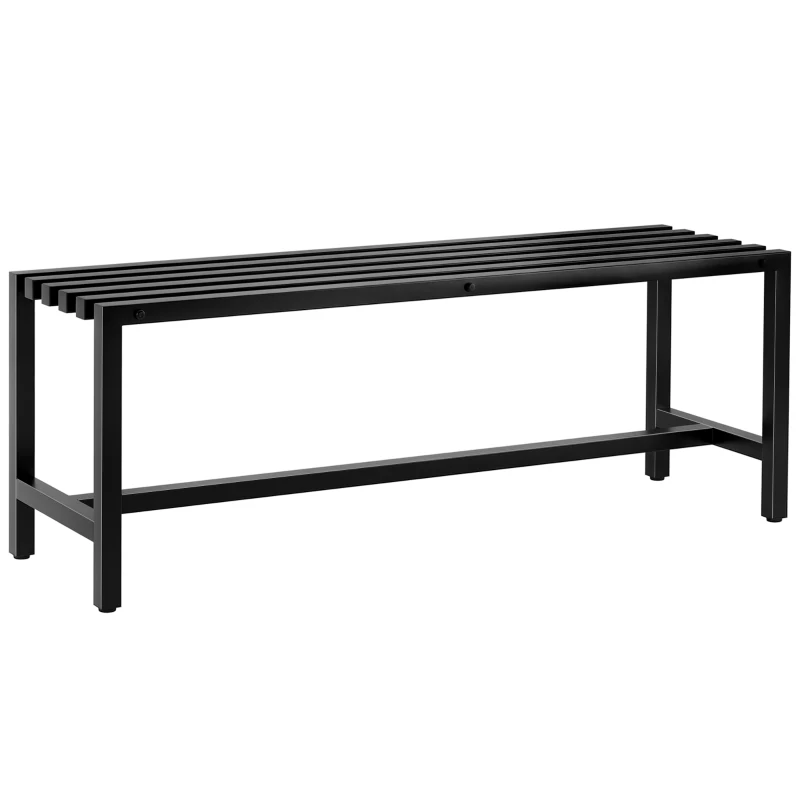 Outsunny Gartenbank 2 Personen aus verzinktem Stahl, Latten-Sitzfläche, ohne Rückenlehne, Tragkraft 240 kg, 117x36x44cm, Schwarz