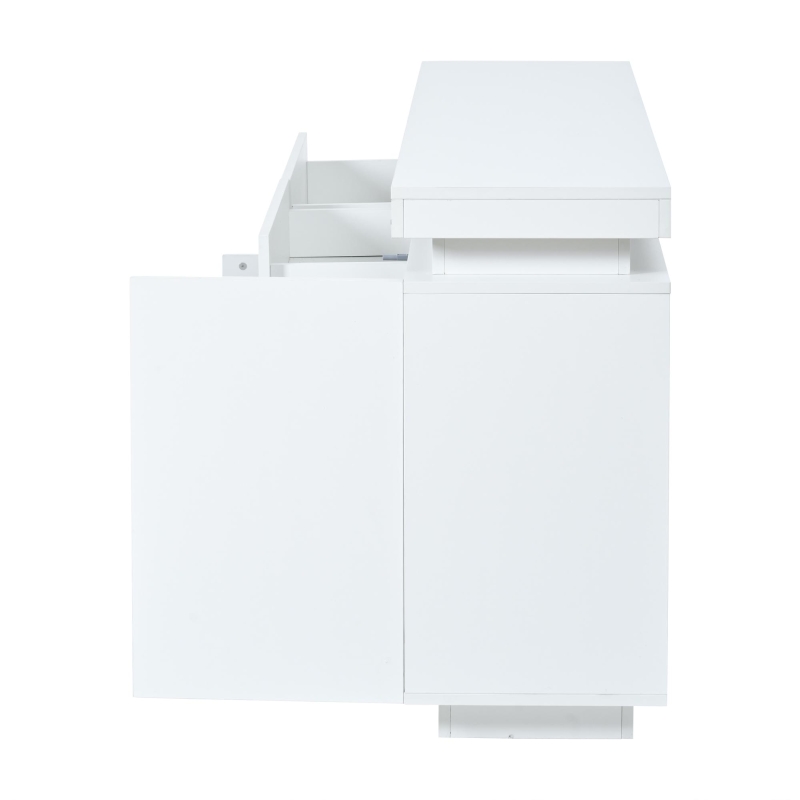 Mobile credenza a LED con 2 cassetti e 4 ante, 140x35x72.5 cm, Bianco