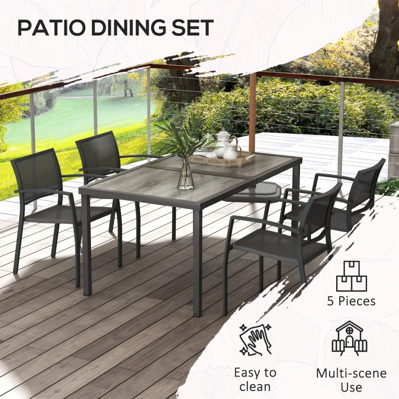 Outsunny Five-Piece Casual Outdoor Dining Set, with Wood-Effect Table - Grey