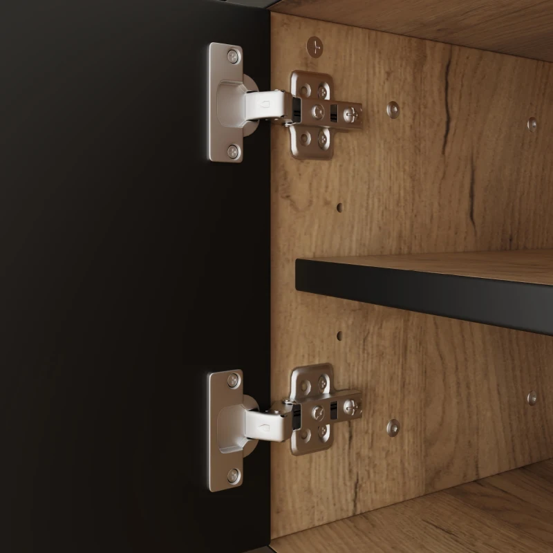 Mobile TV basso con 4 ripiani e 7 piedini, 160x36.5x45 cm, Color legno e Nero