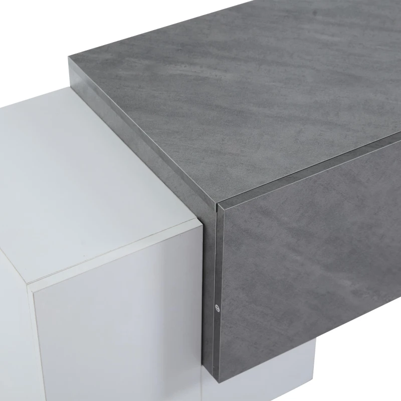 Mobile TV basso con illuminazione LED Bluetooth, 4 ante e vano portaoggetti, 180x40x46.5 cm, Bianco e Grigio