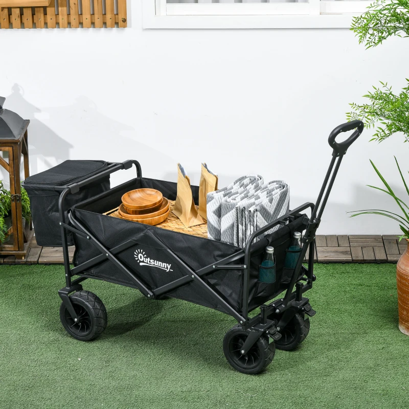 Outsunny Carrinho de Transporte Dobrável com Bolsa Térmica Removível Capacidade 100 kg para Campismo Praia 113x57x77-100 cm Preto