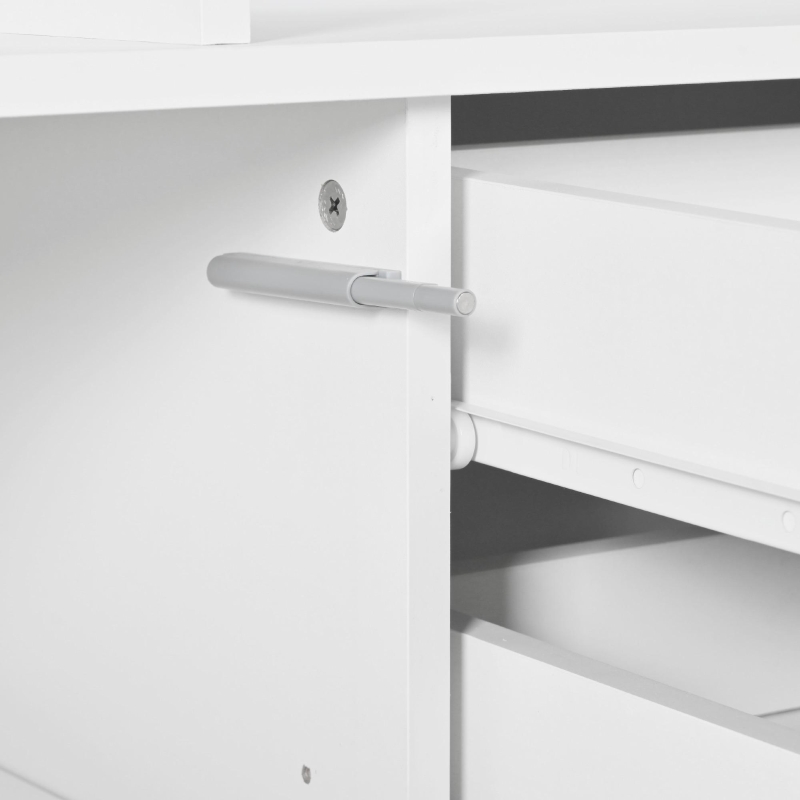 LED-Credenza, 2 ante, 4 cassetti e vano in vetro, 160x35x70 cm, Bianco