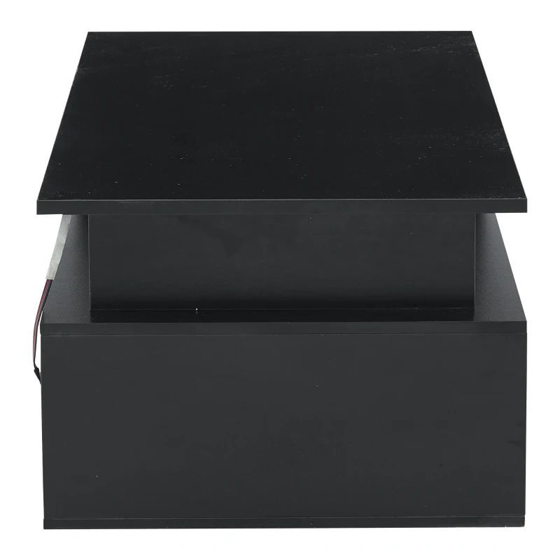 Tavolino da salotto a LED a 2 cassetti con ripiani semiaperti, 100x50x35 cm, Nero