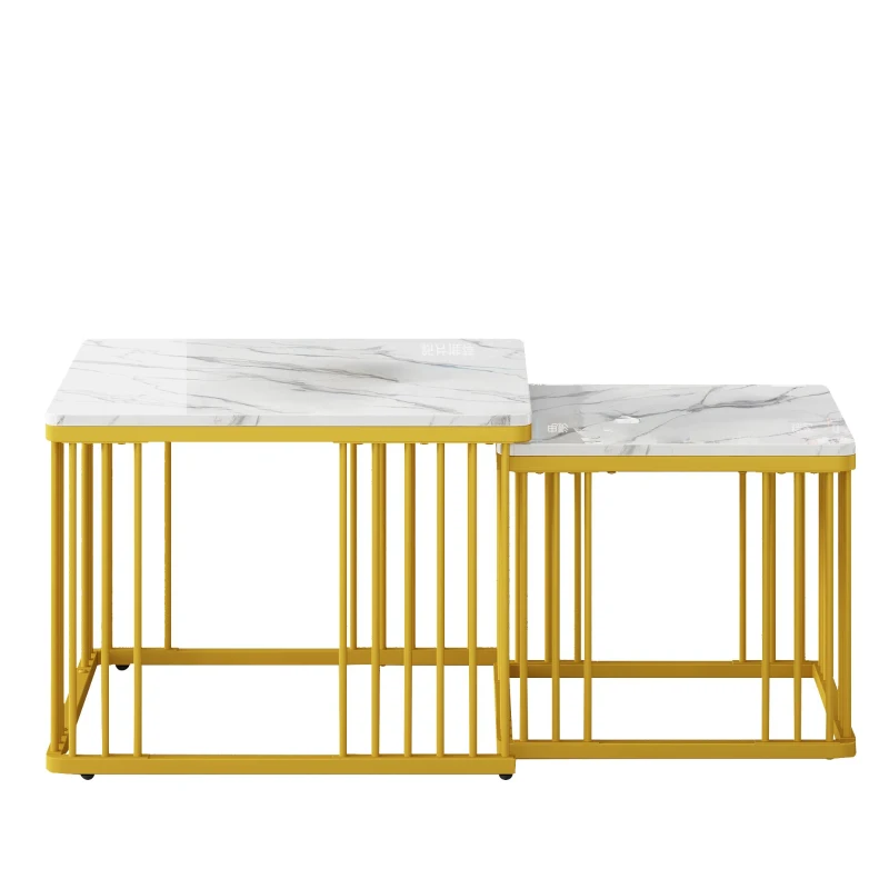 Set 2 tavolini quadrati da salotto con piedini regolabili, 60x60x45 cm/45x45x40 cm, Bianco