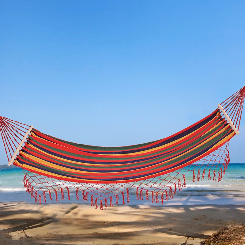 Outsunny Cama Rede de Jardim 200x100 cm Rede Suspensa com Travessas de Madeira para Pátio Varanda Campismo Multicolor