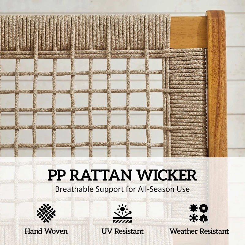 Outsunny Fotel ogrodowy z podnóżkiem 2-częściowy FSC Drewno akacjowe Fotel wypoczynkowy z siedziskiem rattanowym Styl boho Regulowane nóżki