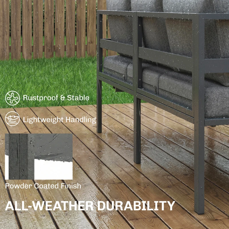 Outsunny 3 Pieces Garden Furniture Set, Aluminium Corner Lounge Set with Adjustable Backrest and Coffee Table