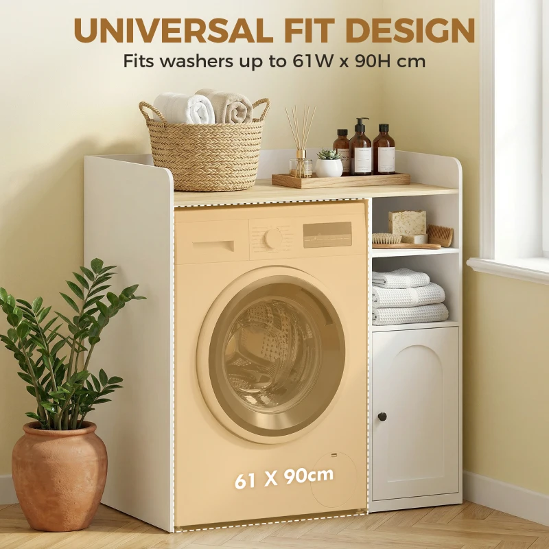 HOMCOM Kast boven de wasmachine met Soft-Close scharnieren, moderne badkamerorganizer boven toilet met open vakken