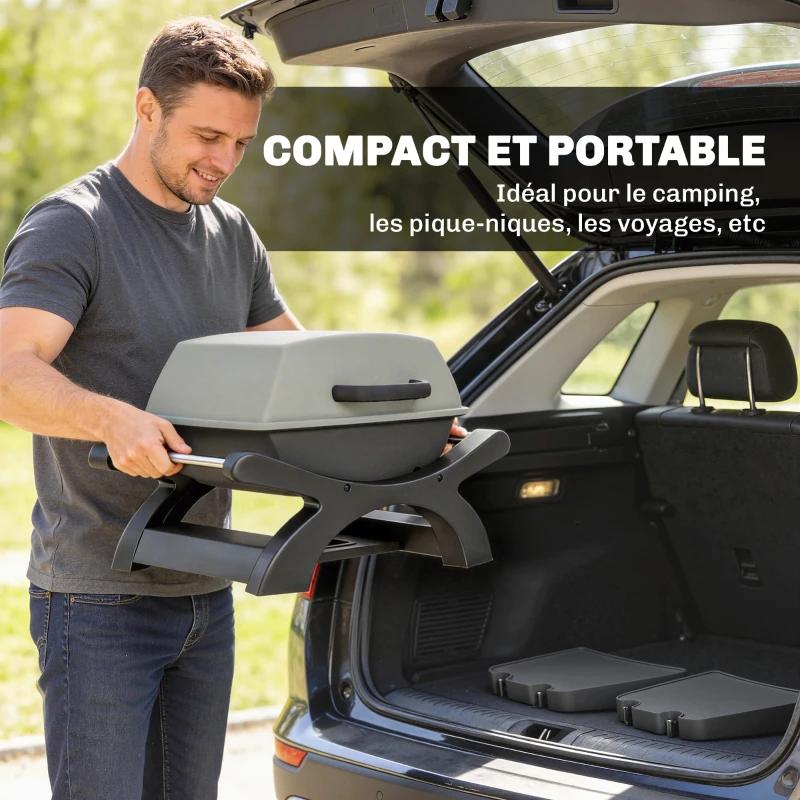 Outsunny Barbecue électrique extérieur 2300W, barbecue de table portable avec grilles émaillées, étagères latérales, noir