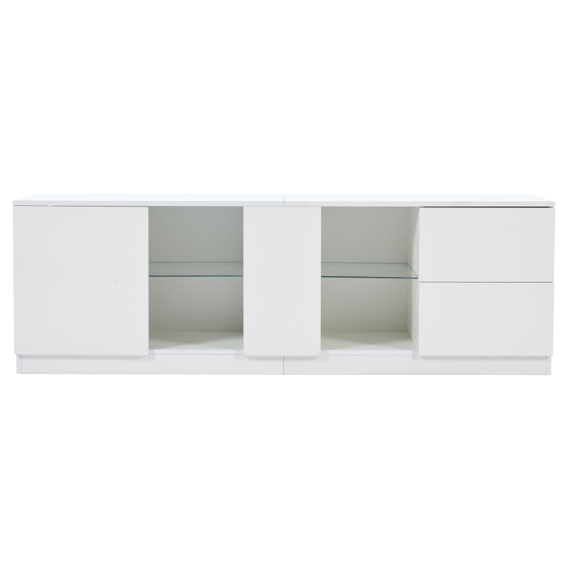 Mobile TV basso, illuminazione ambientale a LED, 2 cassetti, per soggiorno e camera da letto, 160L x 40P x 52A cm, Bianco