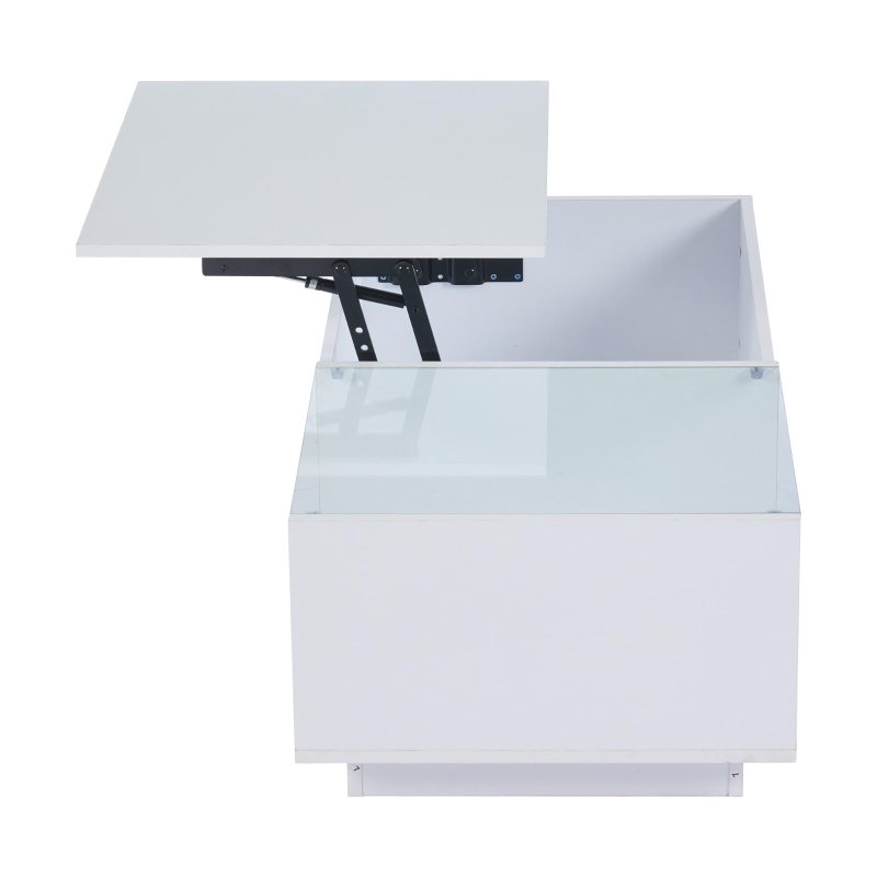 Tavolino da salotto regolabile in altezza a LED con spazio a scomparsa, 100x50x33 cm, Bianco