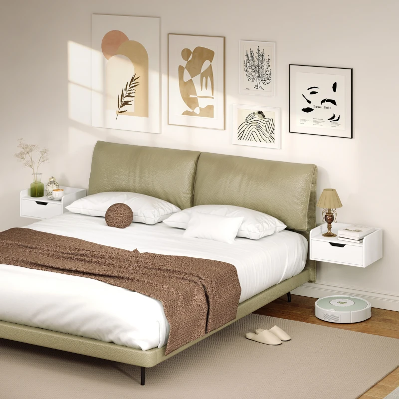 HOMCOM Floating Nightstands Set of 2, Wall Mounted Bedside Table with Drawer for Bedroom, White