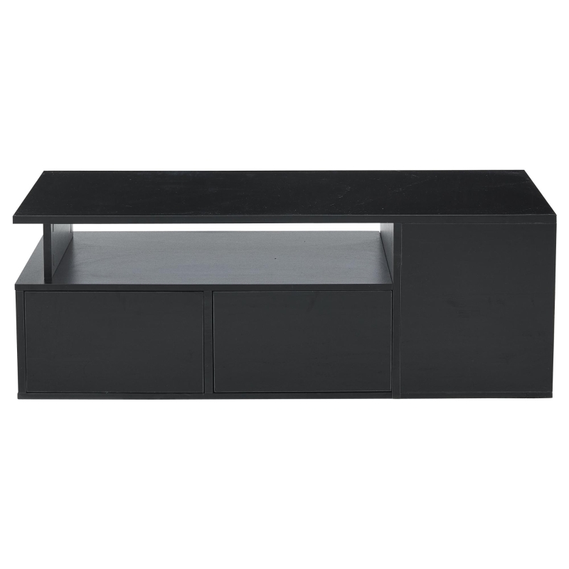Tavolino da salotto a LED a 2 cassetti con ripiani semiaperti, 100x50x35 cm, Nero