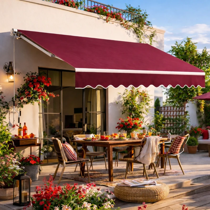 Outsunny 3 x 2.5m Manual Retractable Awning for Patio 45-75° Sun Canopy with Waterproof Fabric - Wine Red