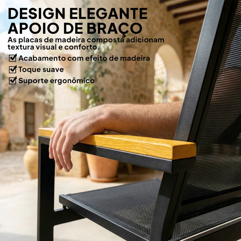 Outsunny Conjunto de Jardim Exterior de 4 Peças com Sofá de 2 Lugares 2 Cadeiras e Mesa de Vidro Temperado Tecido Textilene Preto