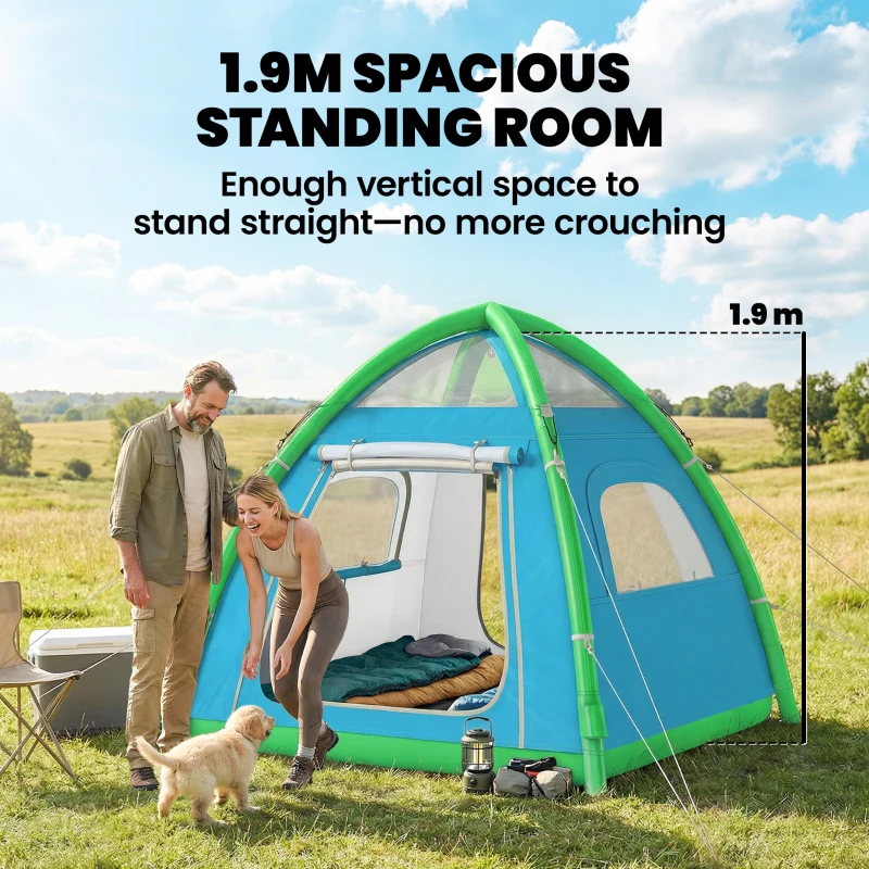 Outsunny Opblaasbare Tent 3 Personen Snelle Opzet Buitentent met Pomp Meshramen Afneembaar Dak