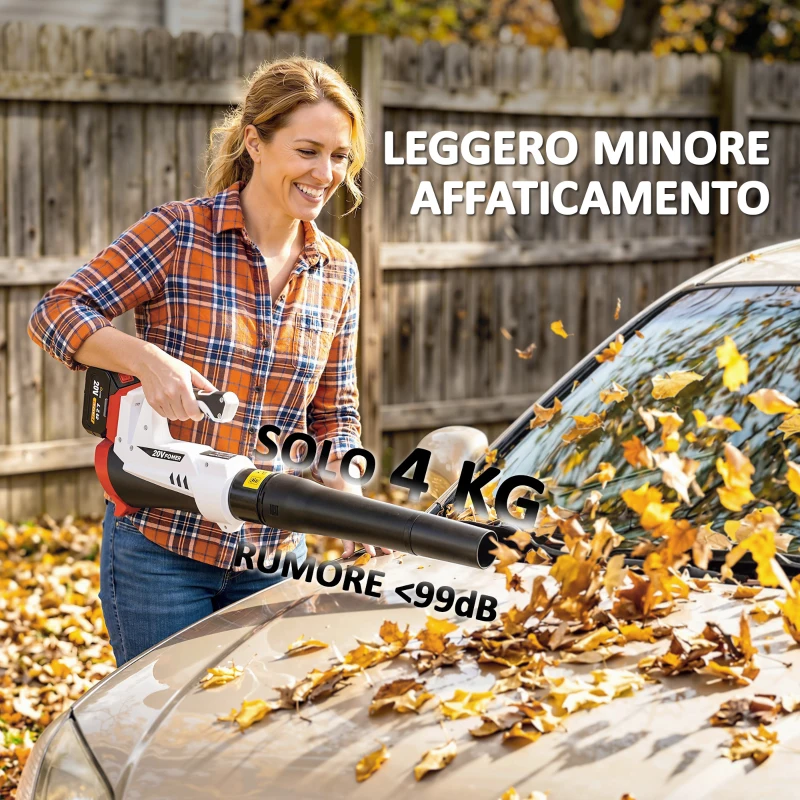 Outsunny Soffiatore per Foglie Cordless con Batteria da 4000mAh e Caricatore, 18V, Leggero con 6 Livelli di Velocità