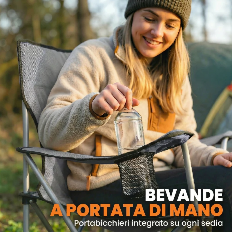 Outsunny Set di 2 Sedie da Campeggio con Schienale Alto in Metallo e Tessuto Oxford, Grigio