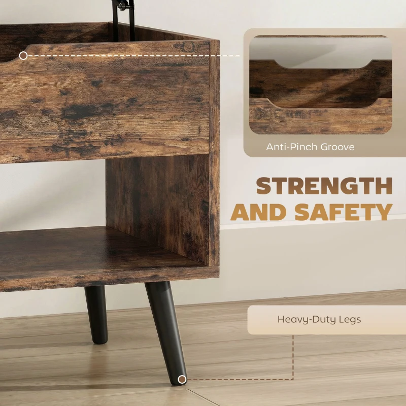 HOMCOM Lift Top Coffee Table with Hidden Storage Living Room Table Metal Legs 75 cm Rustic Brown