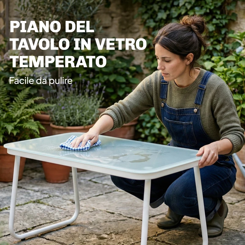 Outsunny Set da Giardino 4 Pezzi con Divano, Poltrone, Tavolino, Khaki e Bianco