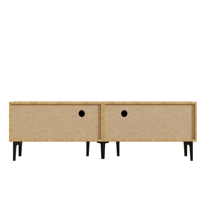 Mobile TV basso con 4 ripiani e 7 piedini, 160x36.5x45 cm, Color legno e Nero