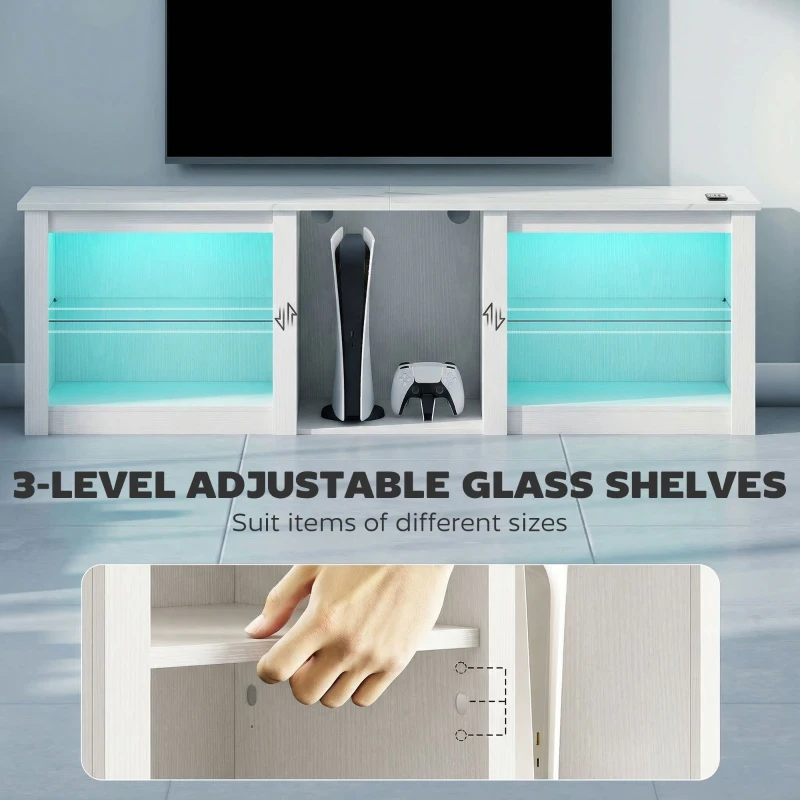 HOMCOM 70in TV Stand, with LED Lights and Storage - White