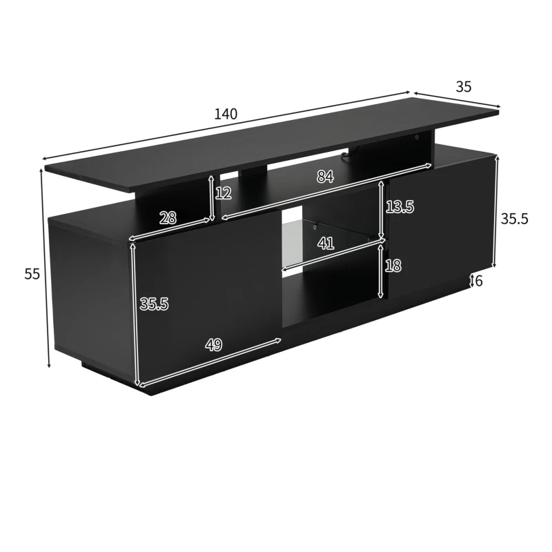 Mobile TV a 5 ripiani aperti con strisce LED autoadesive, 140x35x55 cm, Nero