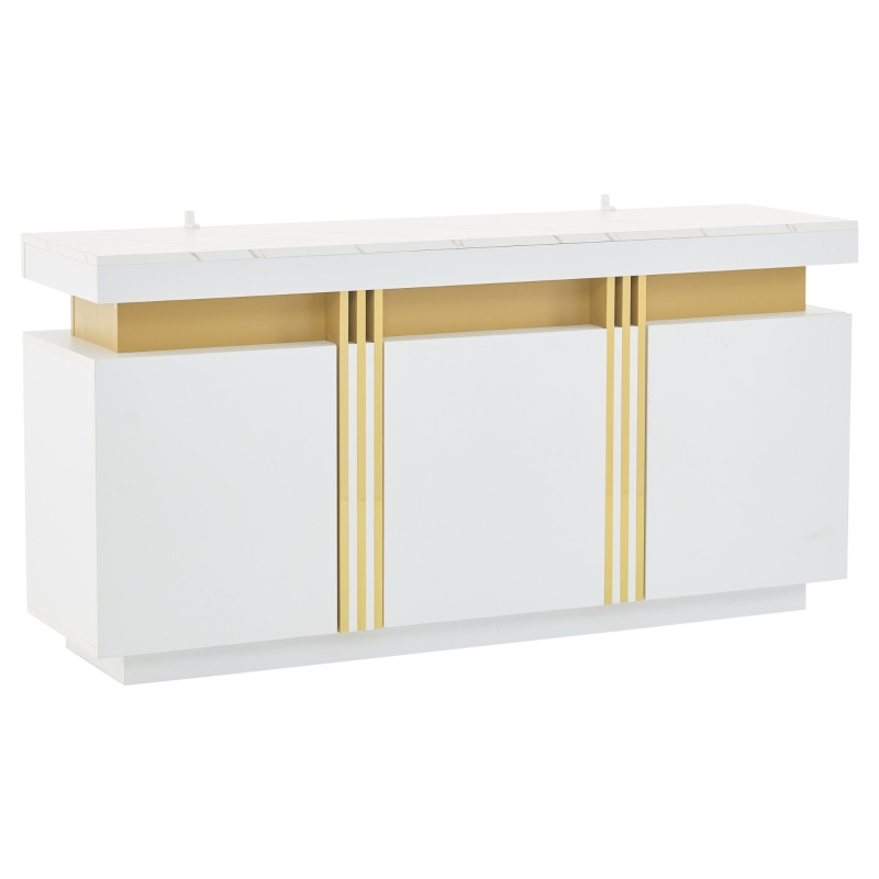 Madia moderna a 3 ante con 6 ripiani regolabili, 140x38x70 cm, Bianco