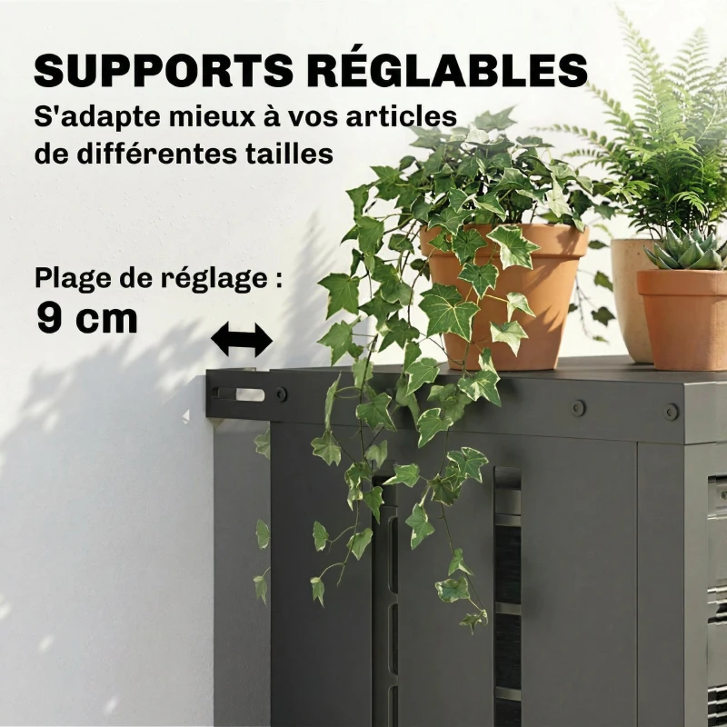 Outsunny Cache Climatiseur Exterieur, Housse Climatiseur à Lattes pour Unité Extérieur, Acier Galvanisé, 100x50x80cm, Gris Foncé