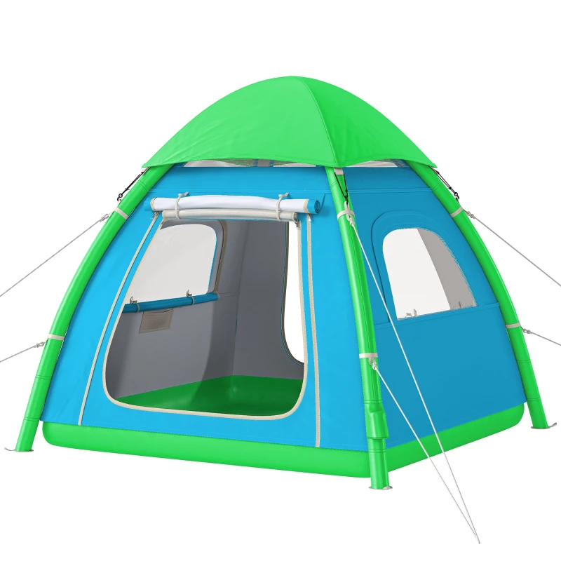 Outsunny Cort gonflabil 3 persoane - montare rapidă, camping outdoor cu pompă, ferestre din plasă, acoperiș detașabil
