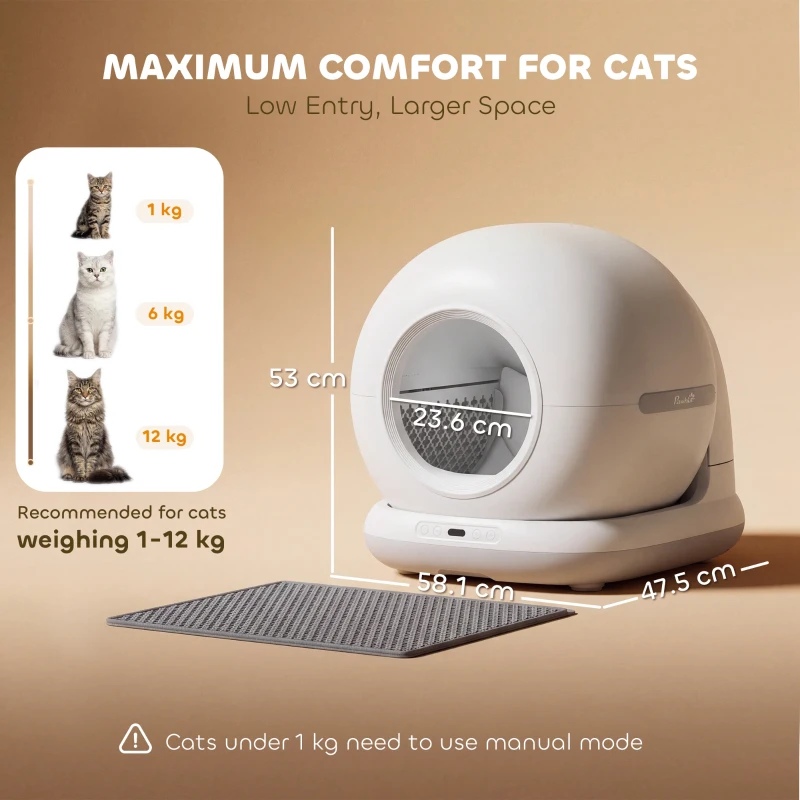 PawHut 72L Self Cleaning Cat Litter Tray Automatic Cat Litter Box APP Control for Multiple Cats