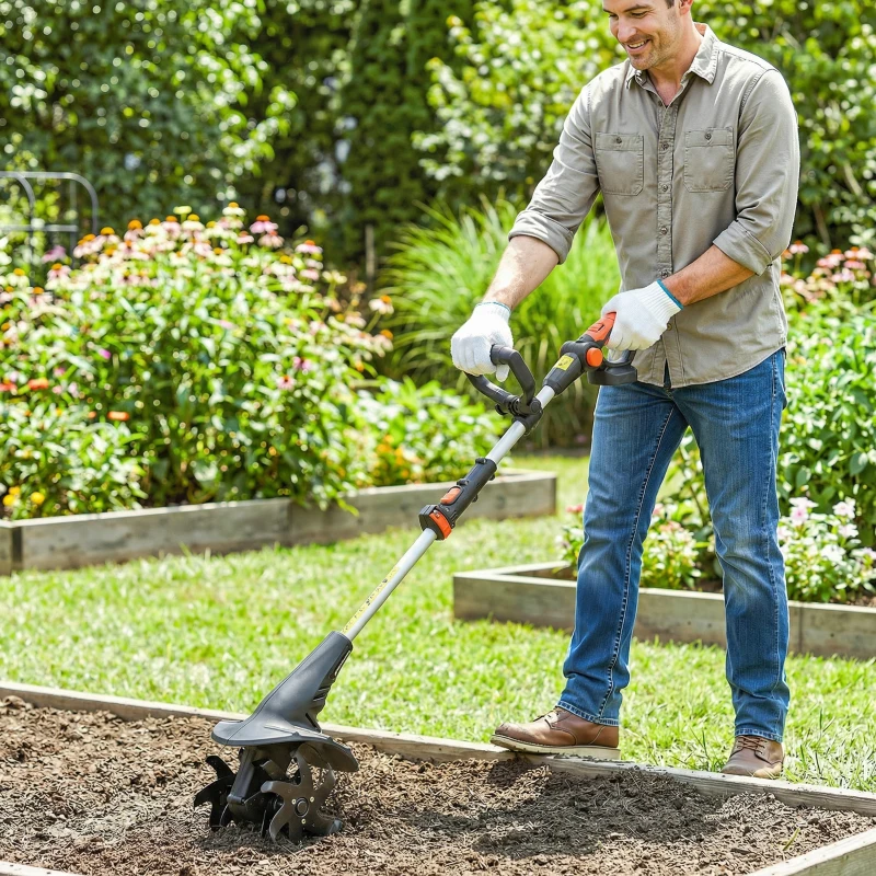 Outsunny Motocoltivatore da Giardino, Larghezza 20 cm, Profondità 18 cm (Batteria e Caricabatterie Esclusi)