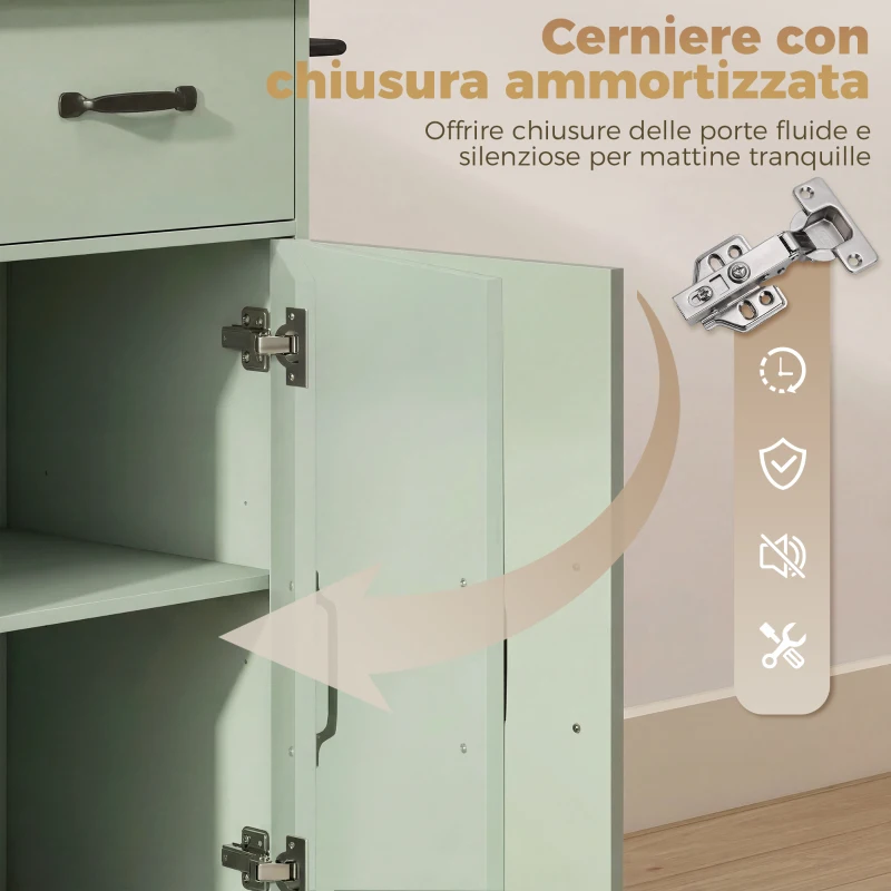 HOMCOM Carrello da Cucina con Cassetto, Armadietto e Ripiano Regolabile, Verde Chiaro
