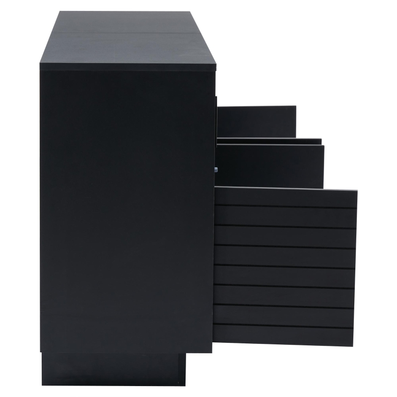 Credenza con illuminazione LED, frontale in vetro scorrevole dal movimento fluido, 130x35x68 cm, Nero