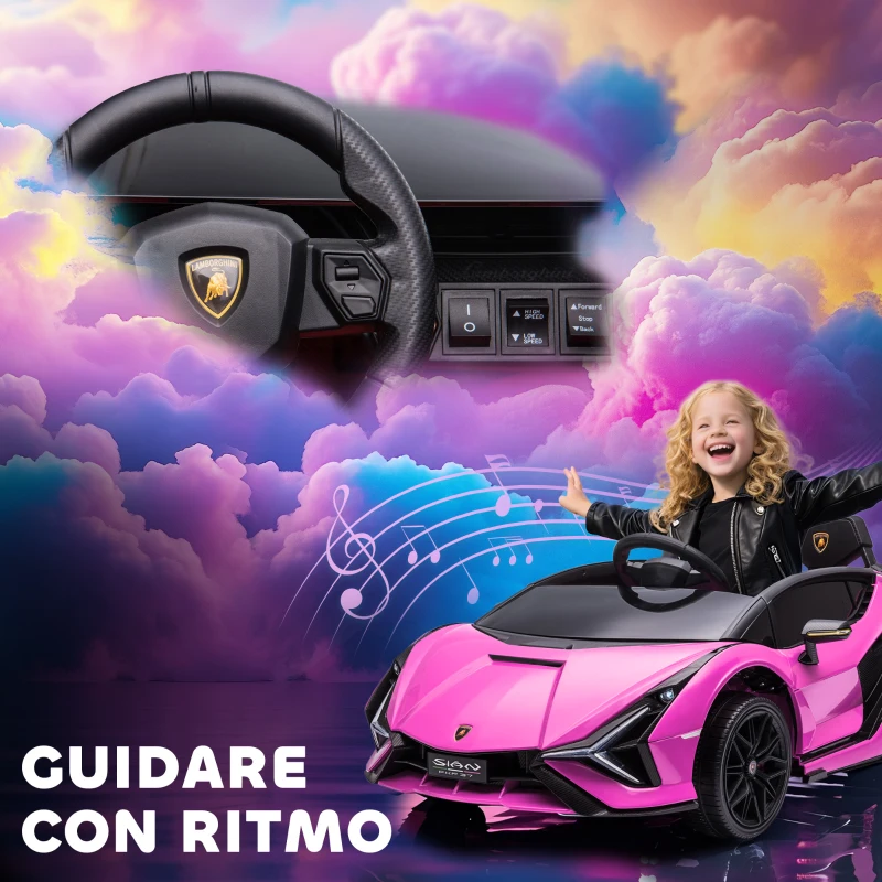 HOMCOM Macchina Elettrica per Bambini 3-5 Anni Lamborghini 12V con Telecomando e Velocità 3-5km/h, Rosa