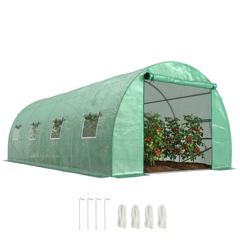 Outsunny Walk-in Polytunnel Greenhouse - Outdoor Garden Tunnel Greenhouse Tent with Zipped Roll-Up Door and 8 Mesh Windows, 6 x 3M
